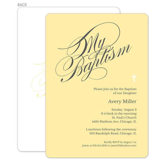 Yellow My Baptism Invitations